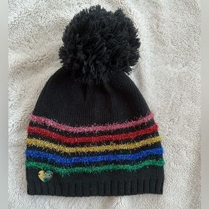Betsey Johnson Black/rainbow sparkle knit hat